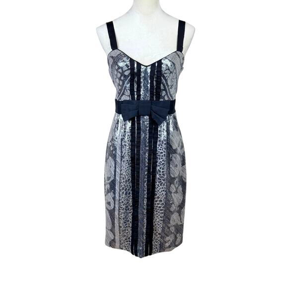 Diane Von Furstenberg Grey and Black Sequin Ariba Zip Up Bow Sheath Dress - Picture 1 of 11